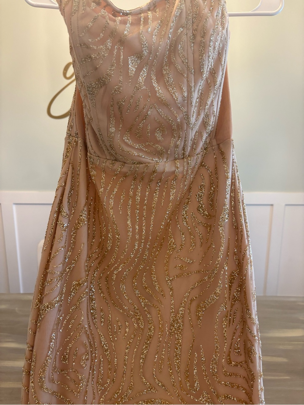 Luxxel Strapless Beaded Evening Gown in Champagne - Picture 5 of 7